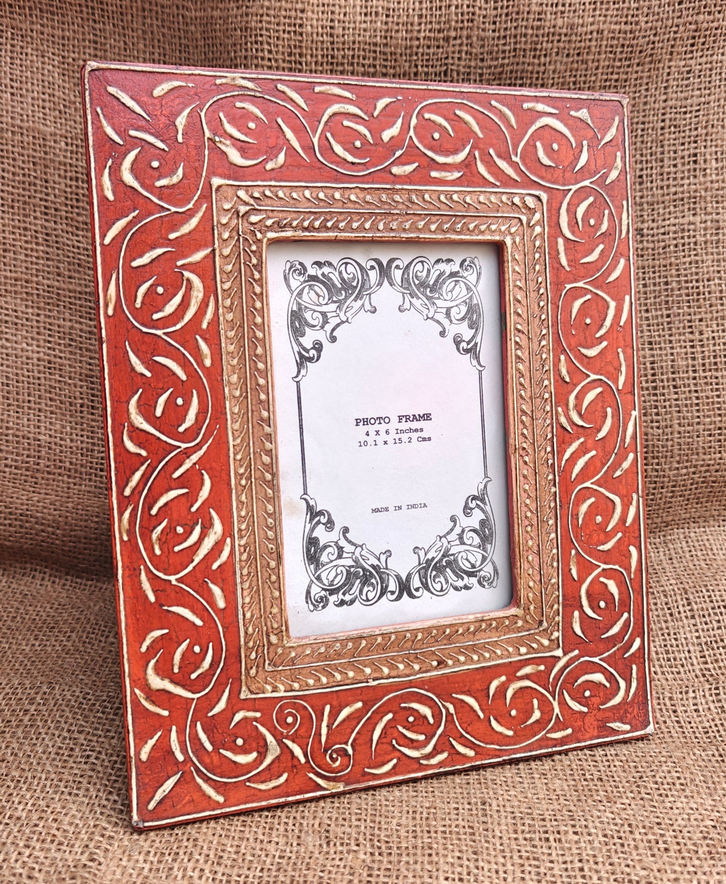 Handcrafted Indian Folk Art Photo Frame | Red Multicolour | 4x6 inch