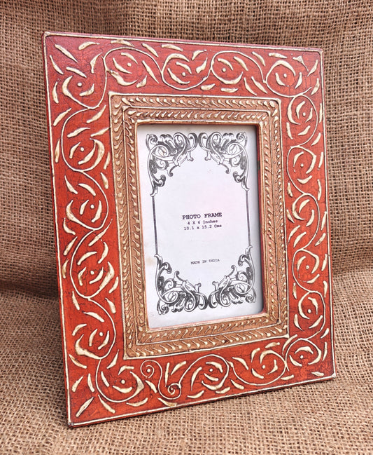 Handcrafted Indian Folk Art Photo Frame | Red Multicolour | 4x6 inch