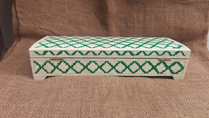 Bone Inlay Floral Box | Green Resin | Handcrafted Jewellery & Keepsake Box | 15x6 inch