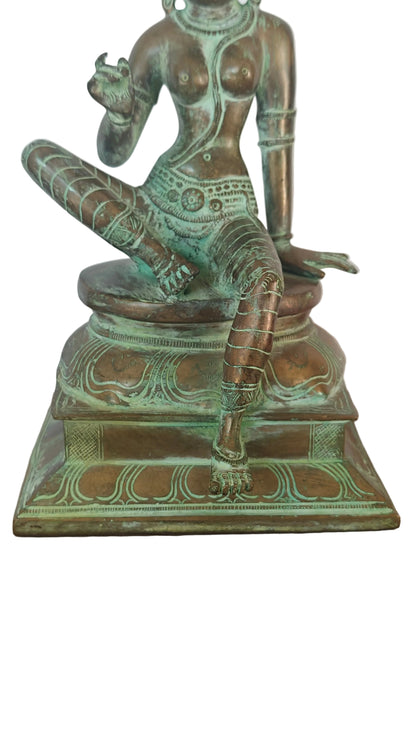 Handcrafted Brass Parvati Statue | Seated Goddess in Lalitasana | Divine Feminine | 12 inch