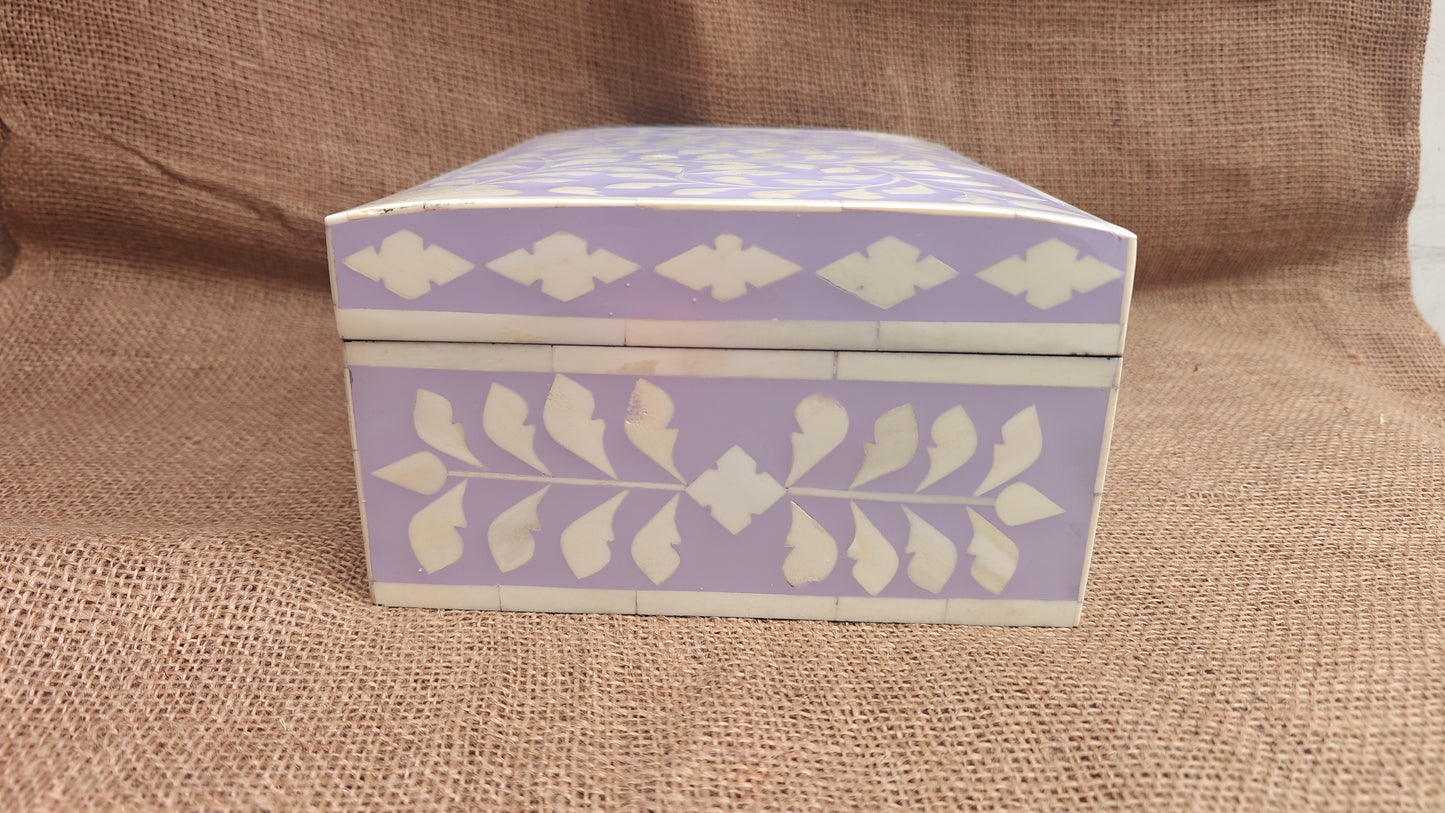Bone Inlay Floral Box | Purple Resin | Handcrafted Jewellery & Keepsake Box | 10.5x8 inch