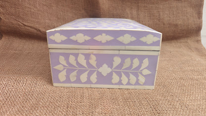 Bone Inlay Floral Box | Purple Resin | Handcrafted Jewellery & Keepsake Box | 10.5x8 inch