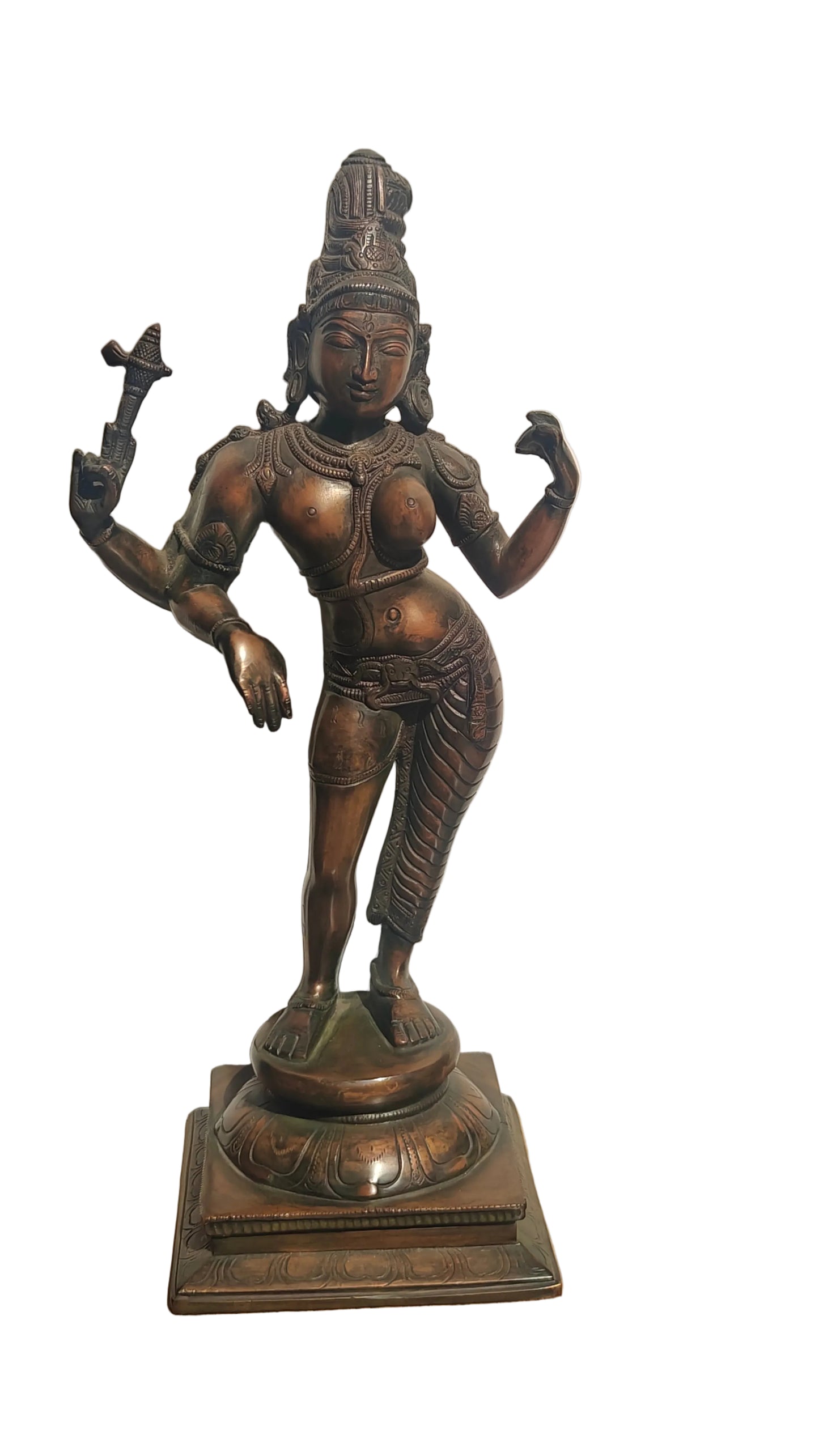 Brass Ardhanarishvara Statue | Shiva Parvati United Form Idol | 16 inch Handcrafted Hindu Sculpture