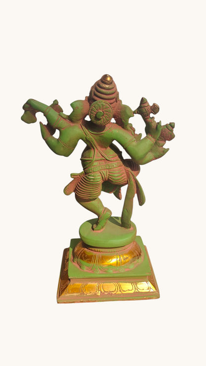 Handcrafted Brass Dancing Ganesha Statue | Chola Style Bronze Finish | 9 inch
