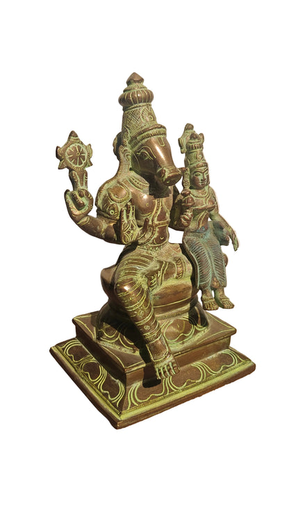 Brass Varalakshmi Statue | Handcrafted Goddess of Wealth Idol | 9.5 inch Lakshmi Murti