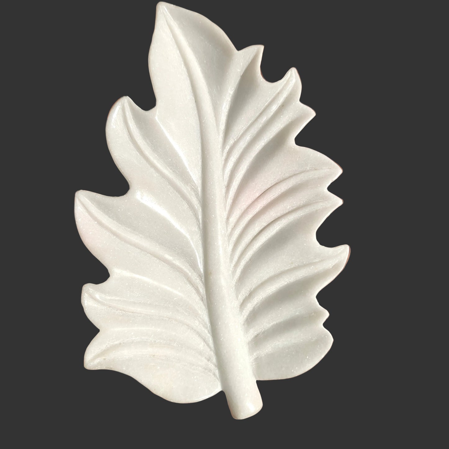 White marble leaf tray side view hand-carved natural form