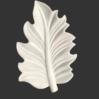 White marble leaf tray side view hand-carved natural form