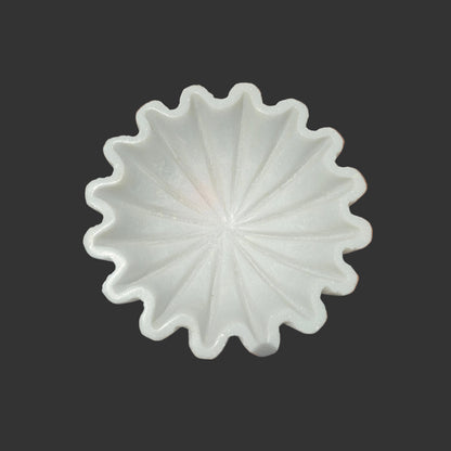 White marble shell bowl 6 inch close up hand-carved ridges Rajasthan