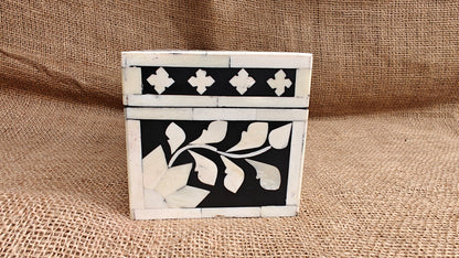 Bone Inlay Floral Box | Black Resin | Handcrafted Jewellery & Keepsake Box | 9x4.5 inch