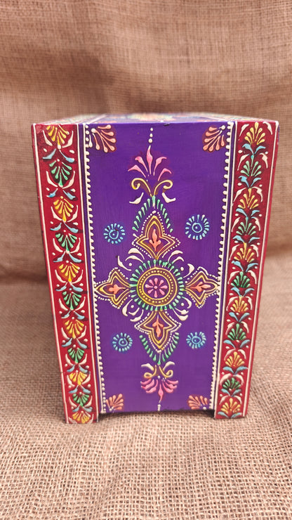 Handcrafted Painted Wood Chest with 3 Drawers | Red & Purple | Decorative Storage