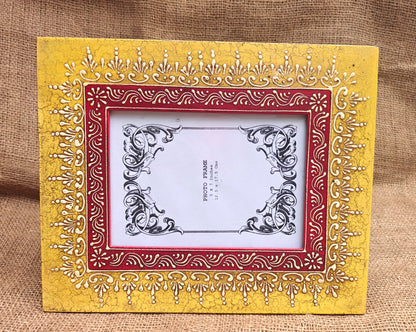 Handcrafted Indian Folk Art Photo Frame | Yellow Multicolour | 5x7 inch