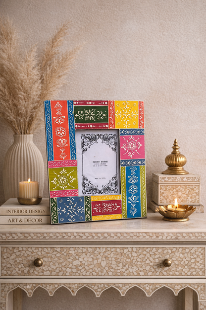 Handcrafted Indian Folk Art Photo Frame | Multicolour | 4x6 inch