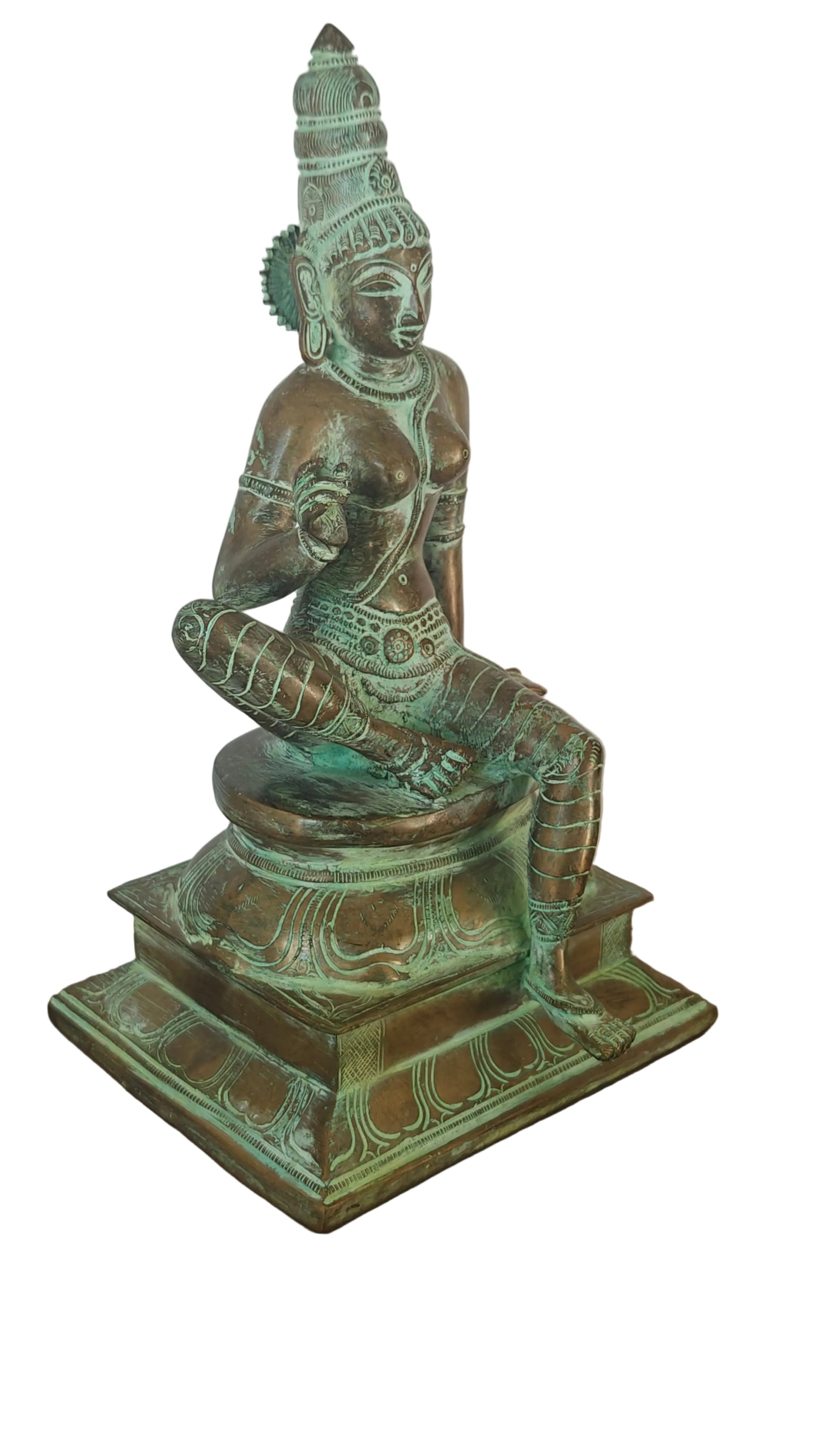 Handcrafted Brass Parvati Statue | Seated Goddess in Lalitasana | Divine Feminine | 12 inch