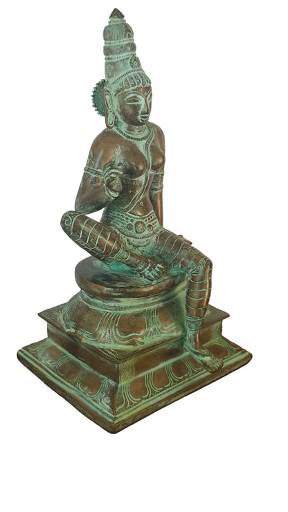 Handcrafted Brass Parvati Statue | Seated Goddess in Lalitasana | Divine Feminine | 12 inch