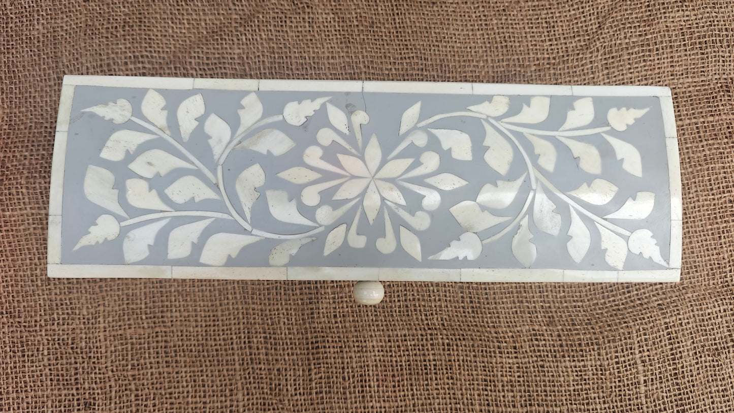 Bone Inlay Floral Box | Grey Resin | Handcrafted Jewellery & Keepsake Box | 12x4 inch