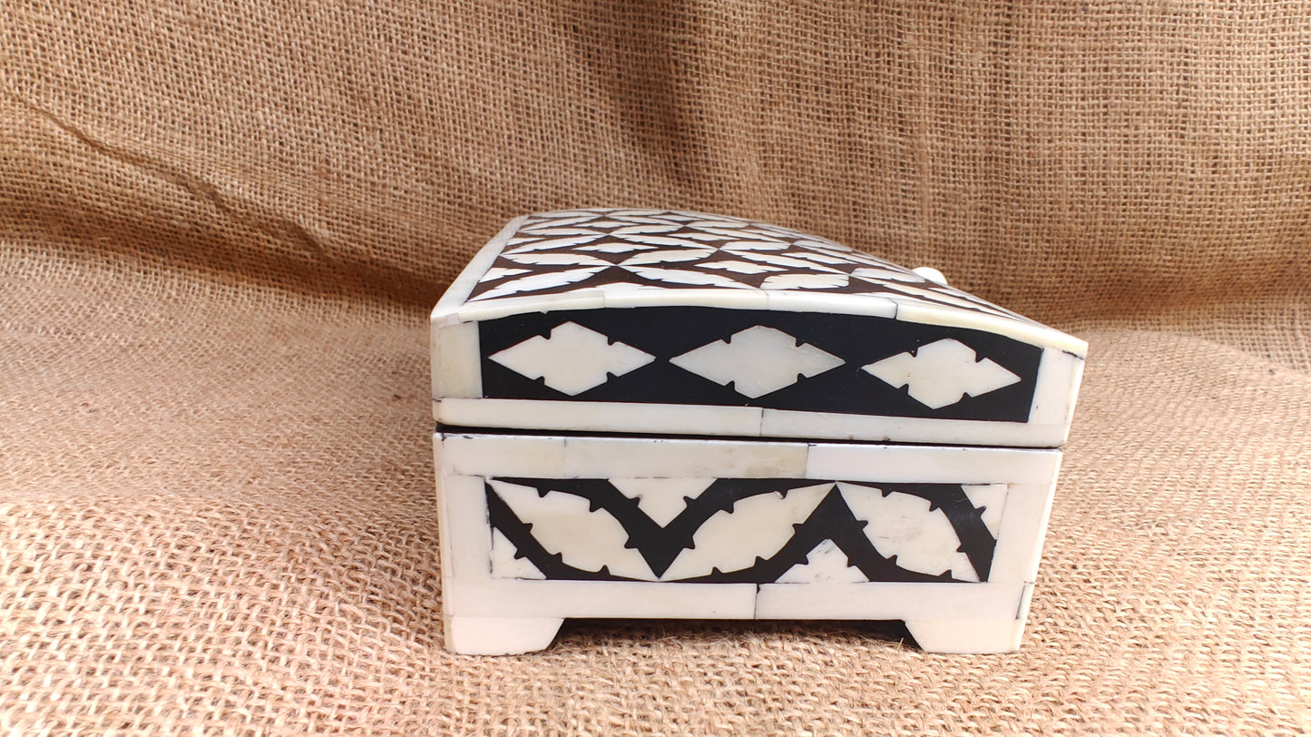 Bone Inlay Geometric Box | Black Resin | Handcrafted Decorative Box | 8x4.5 inch