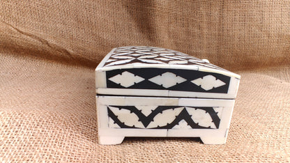Bone Inlay Geometric Box | Black Resin | Handcrafted Decorative Box | 8x4.5 inch