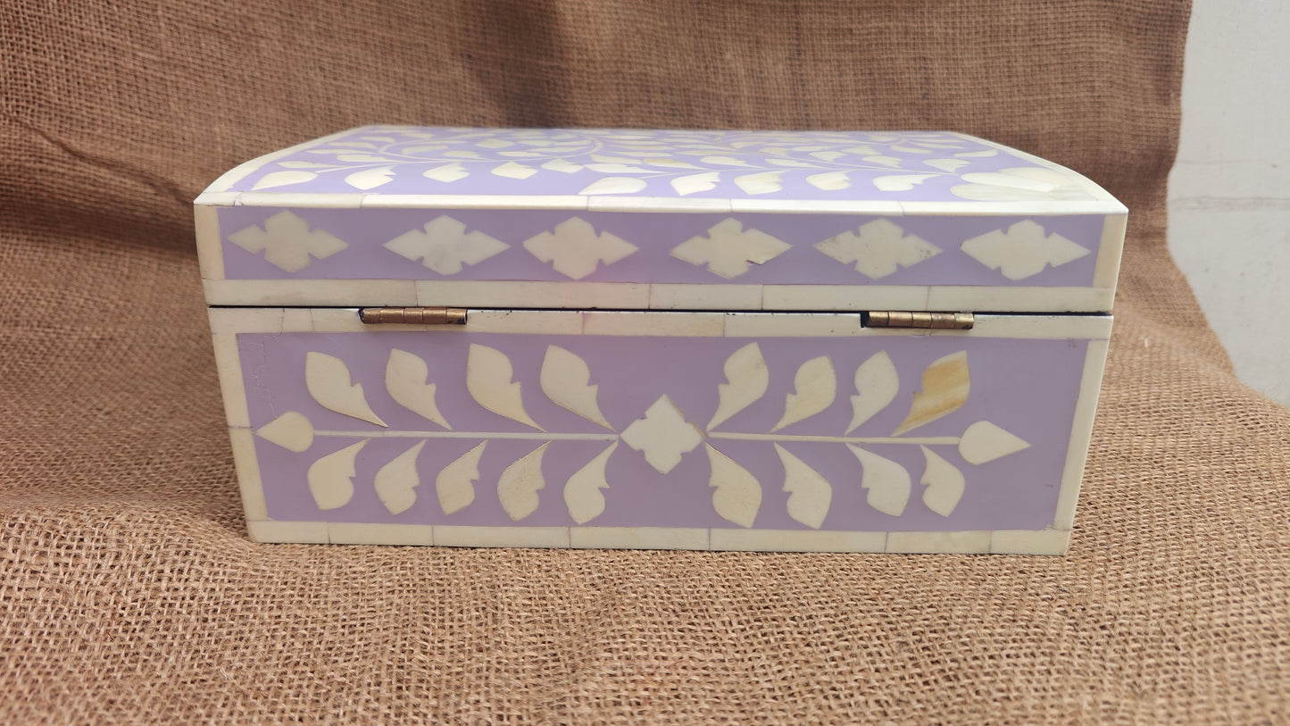 Bone Inlay Floral Box | Purple Resin | Handcrafted Jewellery & Keepsake Box | 10.5x8 inch