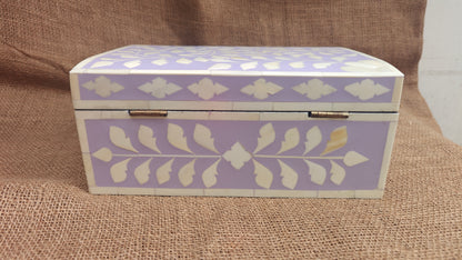 Bone Inlay Floral Box | Purple Resin | Handcrafted Jewellery & Keepsake Box | 10.5x8 inch