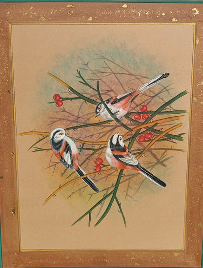 Mughal Miniature Bird Painting | Trio of Birds with Red Berries | Hand-Painted | 11x14 inch