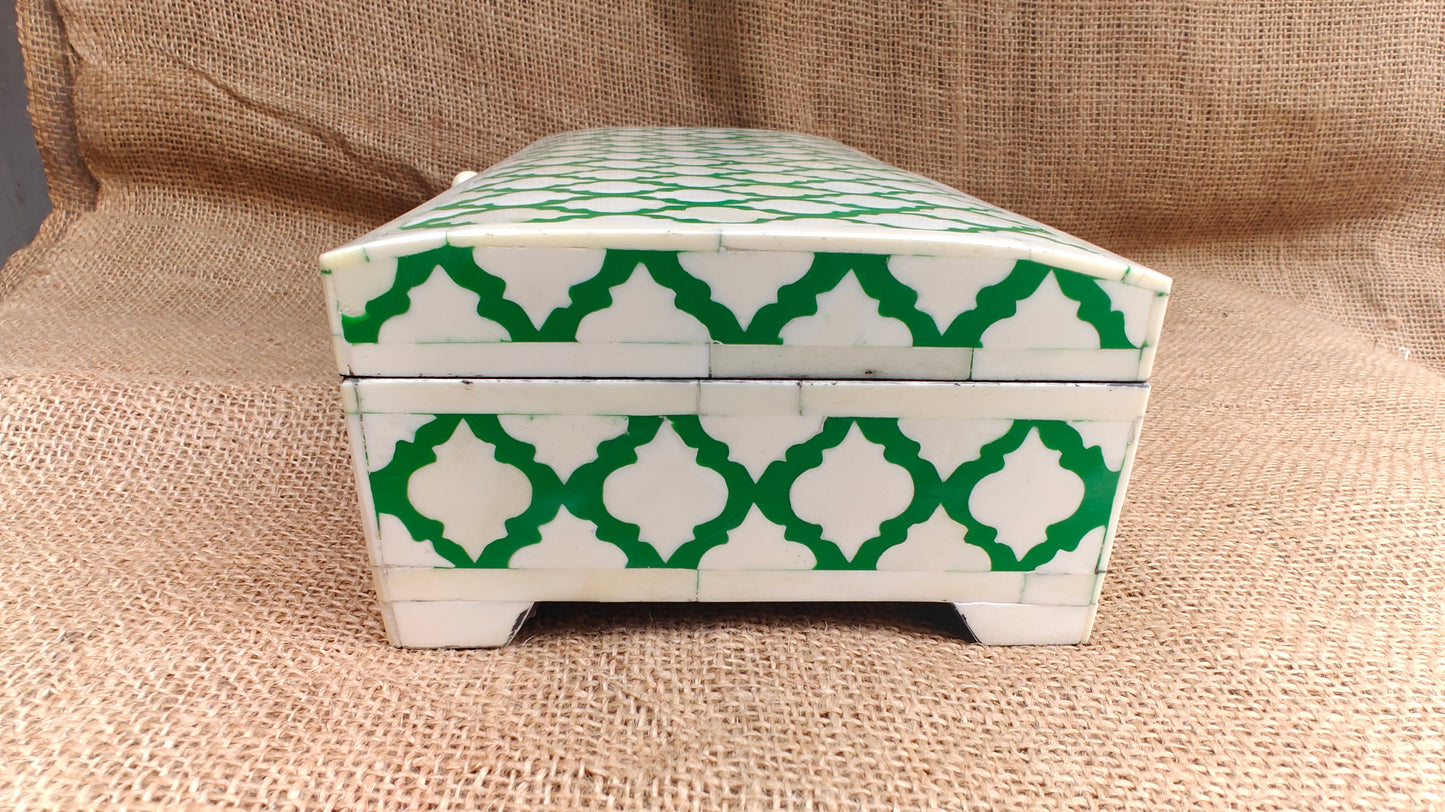Bone Inlay Floral Box | Green Resin | Handcrafted Jewellery & Keepsake Box | 15x6 inch