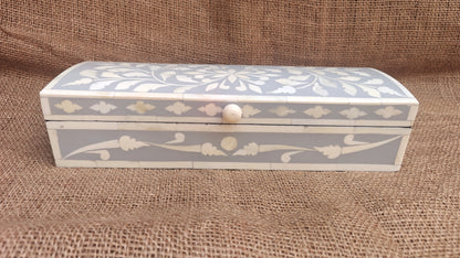 Bone Inlay Floral Box | Grey Resin | Handcrafted Jewellery & Keepsake Box | 12x4 inch