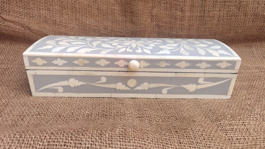 Bone Inlay Floral Box | Grey Resin | Handcrafted Jewellery & Keepsake Box | 12x4 inch