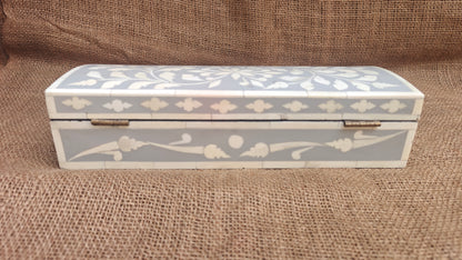 Bone Inlay Floral Box | Grey Resin | Handcrafted Jewellery & Keepsake Box | 12x4 inch