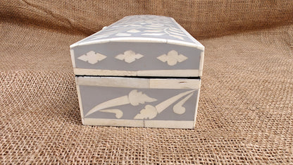 Bone Inlay Floral Box | Grey Resin | Handcrafted Jewellery & Keepsake Box | 12x4 inch