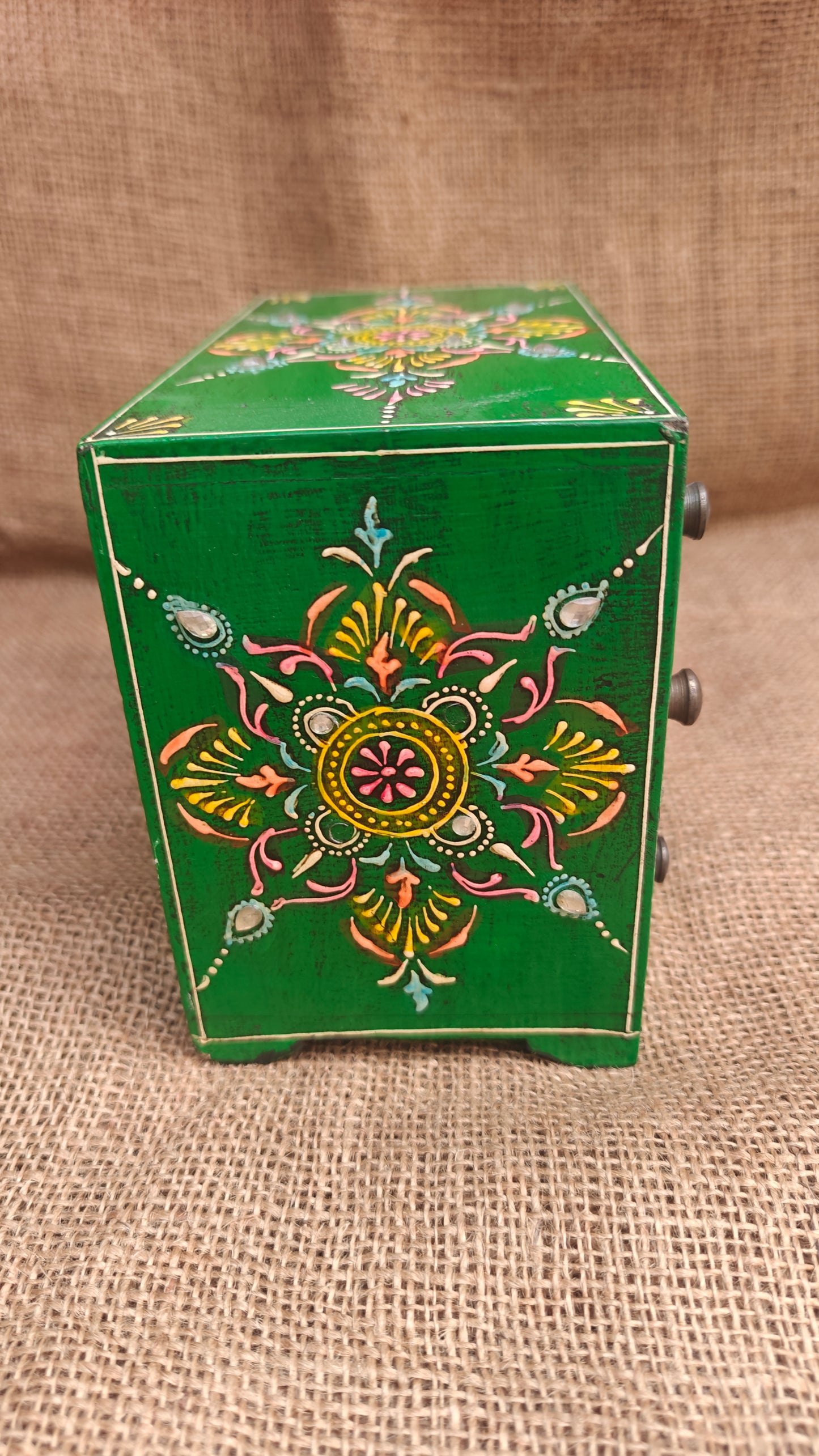 Handcrafted Painted Wood Chest with 9 Drawers | Multicolour | Large Decorative Storage