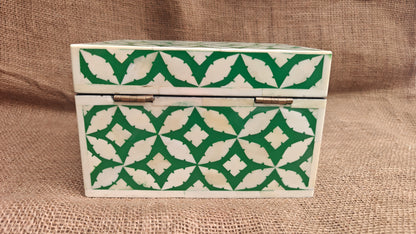 Bone Inlay Floral Box | Green Resin | Handcrafted Jewellery & Keepsake Box | 8x5.5 inch