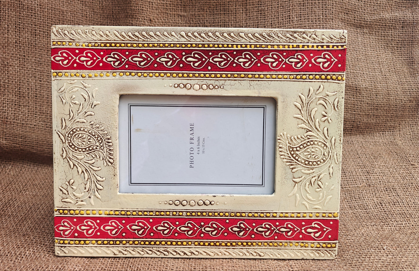 Handcrafted Indian Folk Art Photo Frame | Red & White Multicolour | 4x6 inch