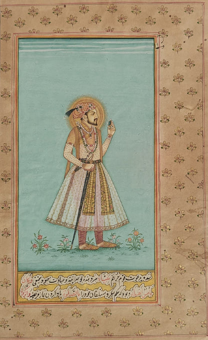 Mughal Miniature Portrait Painting | Regal Court Figure | Hand-Painted on Paper | 6.75x11 inch