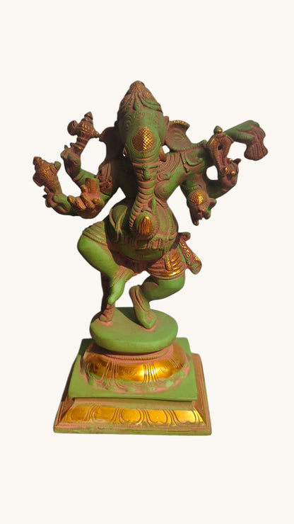 Handcrafted Brass Dancing Ganesha Statue | Chola Style Bronze Finish | 9 inch