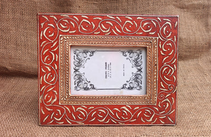 Handcrafted Indian Folk Art Photo Frame | Red Multicolour | 4x6 inch