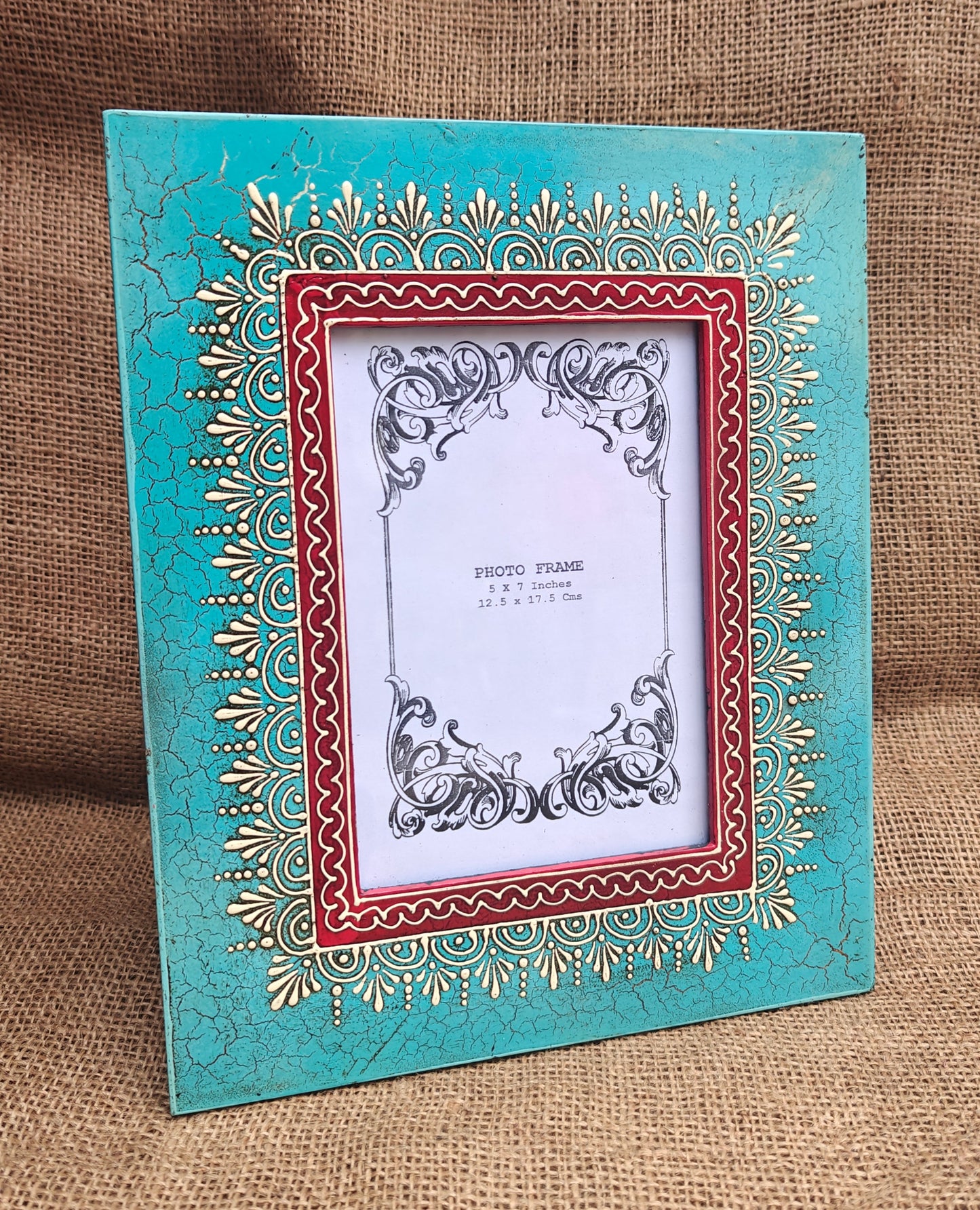 Handcrafted Indian Folk Art Photo Frame | Blue & Red Multicolour | 5x7 inch