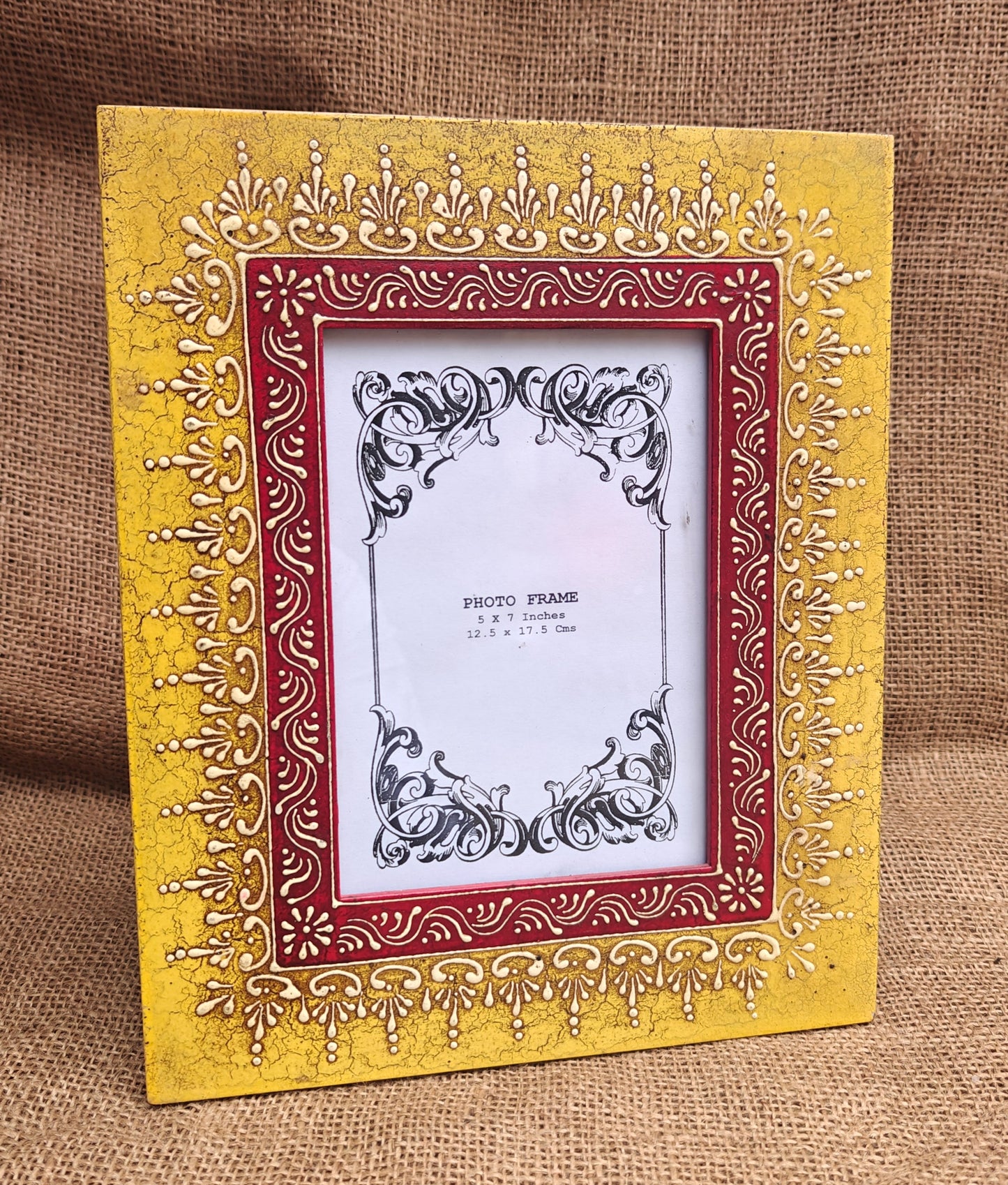 Handcrafted Indian Folk Art Photo Frame | Yellow Multicolour | 5x7 inch