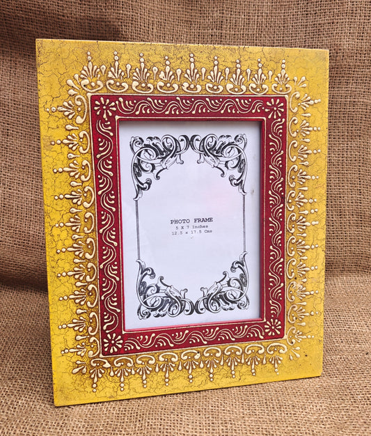 Handcrafted Indian Folk Art Photo Frame | Yellow Multicolour | 5x7 inch