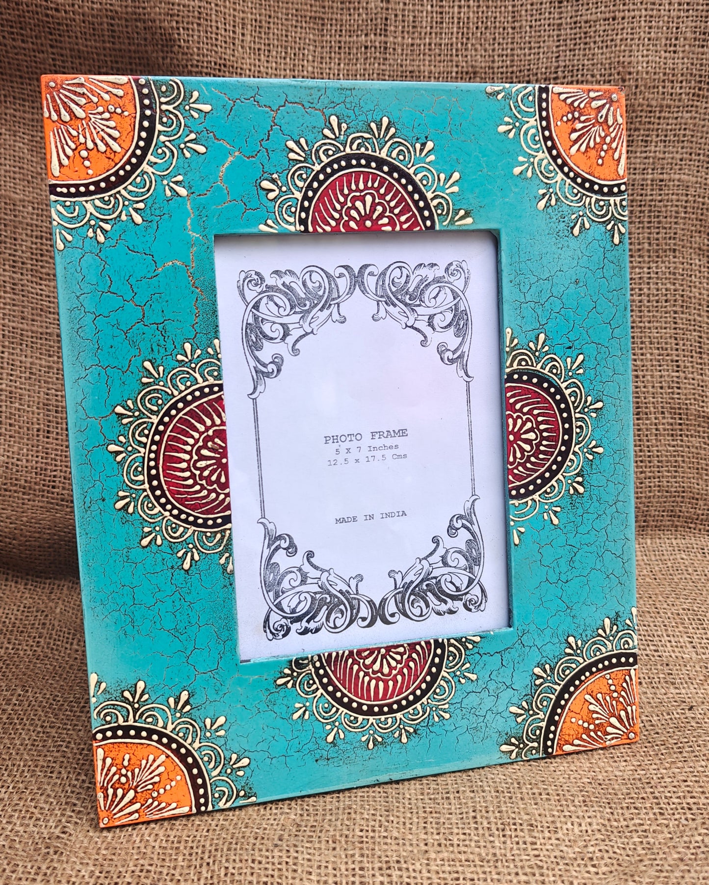 Handcrafted Indian Folk Art Photo Frame | Blue Multicolour | 5x7 inch