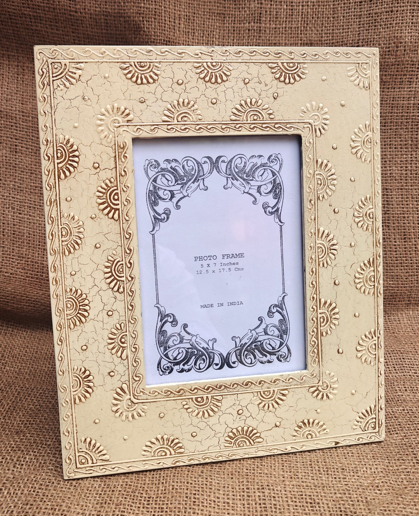 Handcrafted Indian Folk Art Photo Frame | White Multicolour | 5x7 inch