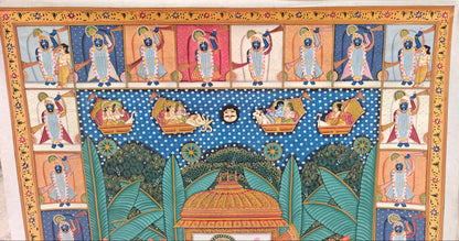 Kamal Talai Pichwai Painting | Shrinathji in Sacred Grove with Lotus Pond | 36x48 inch