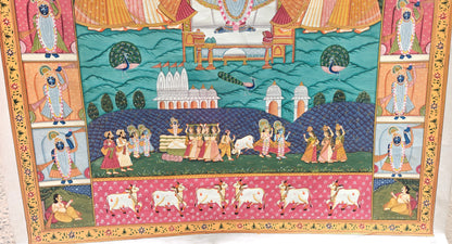 Kamal Talai Pichwai Painting | Shrinathji in Sacred Grove with Lotus Pond | 36x48 inch