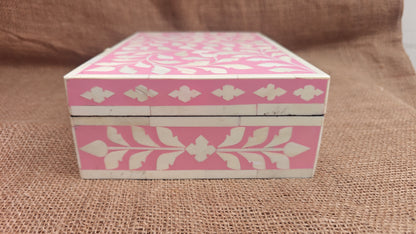 Bone Inlay Floral Box | Pink Resin | Handcrafted Jewellery & Keepsake Box | 10x7 inch