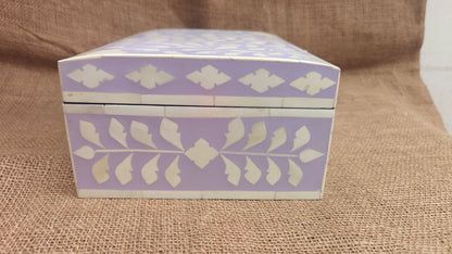 Bone Inlay Floral Box | Purple Resin | Handcrafted Jewellery & Keepsake Box | 10.5x8 inch