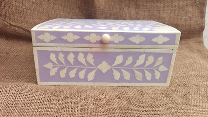 Bone Inlay Floral Box | Purple Resin | Handcrafted Jewellery & Keepsake Box | 10.5x8 inch
