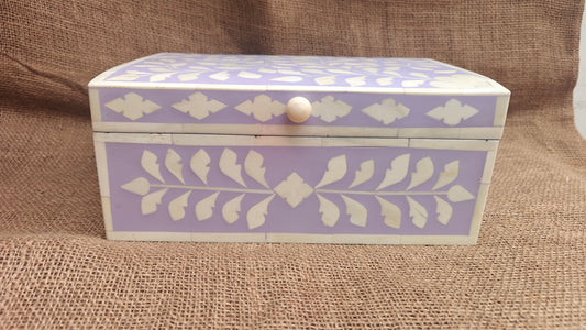 Bone Inlay Floral Box | Purple Resin | Handcrafted Jewellery & Keepsake Box | 10.5x8 inch