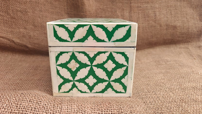 Bone Inlay Floral Box | Green Resin | Handcrafted Jewellery & Keepsake Box | 8x5.5 inch