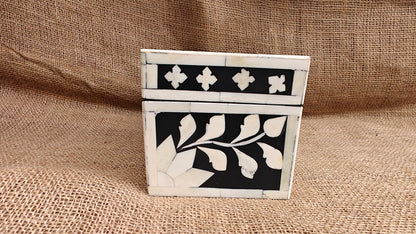 Bone Inlay Floral Box | Black Resin | Handcrafted Jewellery & Keepsake Box | 9x4.5 inch