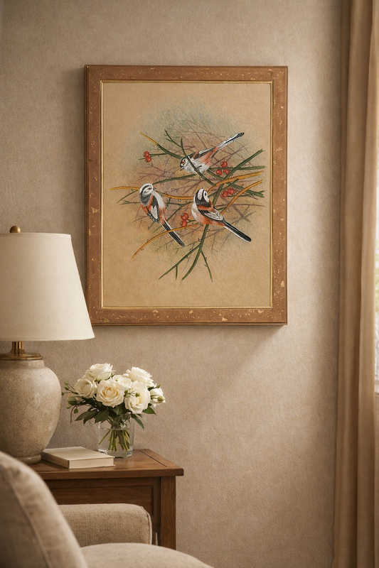 Mughal Miniature Bird Painting | Trio of Birds with Red Berries | Hand-Painted | 11x14 inch