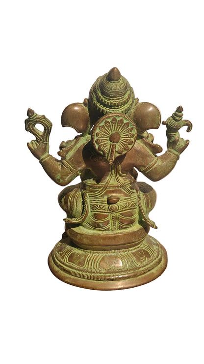 Handcrafted Brass Ganesha Statue | Seated Pose | Remover of Obstacles | 9.5 inch